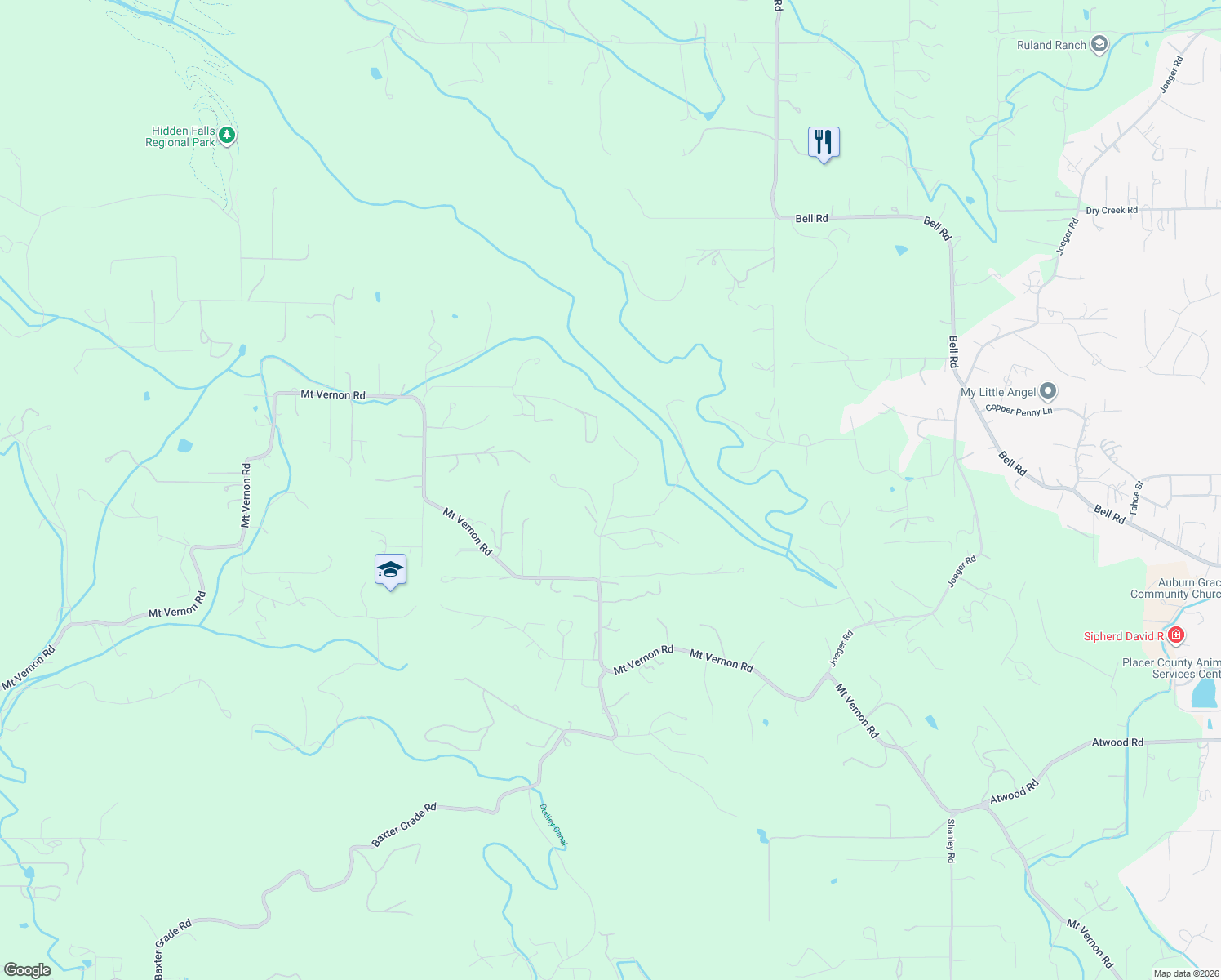 map of restaurants, bars, coffee shops, grocery stores, and more near 4141 Meyer Lane in Auburn