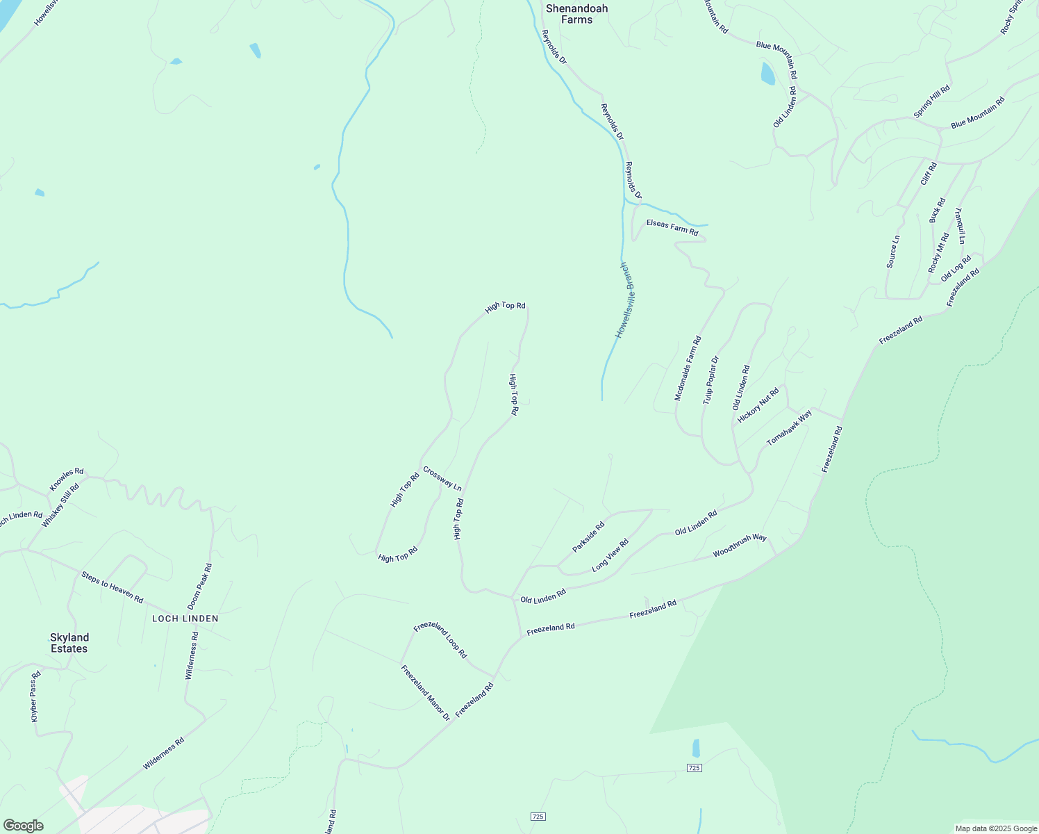 map of restaurants, bars, coffee shops, grocery stores, and more near 954 High Top Road in Shenandoah Farms
