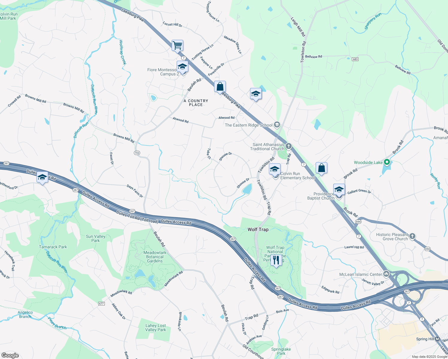 map of restaurants, bars, coffee shops, grocery stores, and more near 9411 Cello Court in Vienna