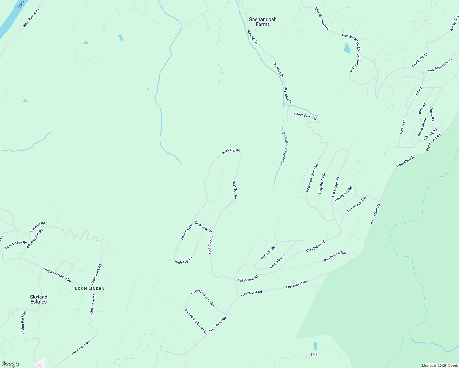 map of restaurants, bars, coffee shops, grocery stores, and more near 1074 High Top Road in Shenandoah Farms