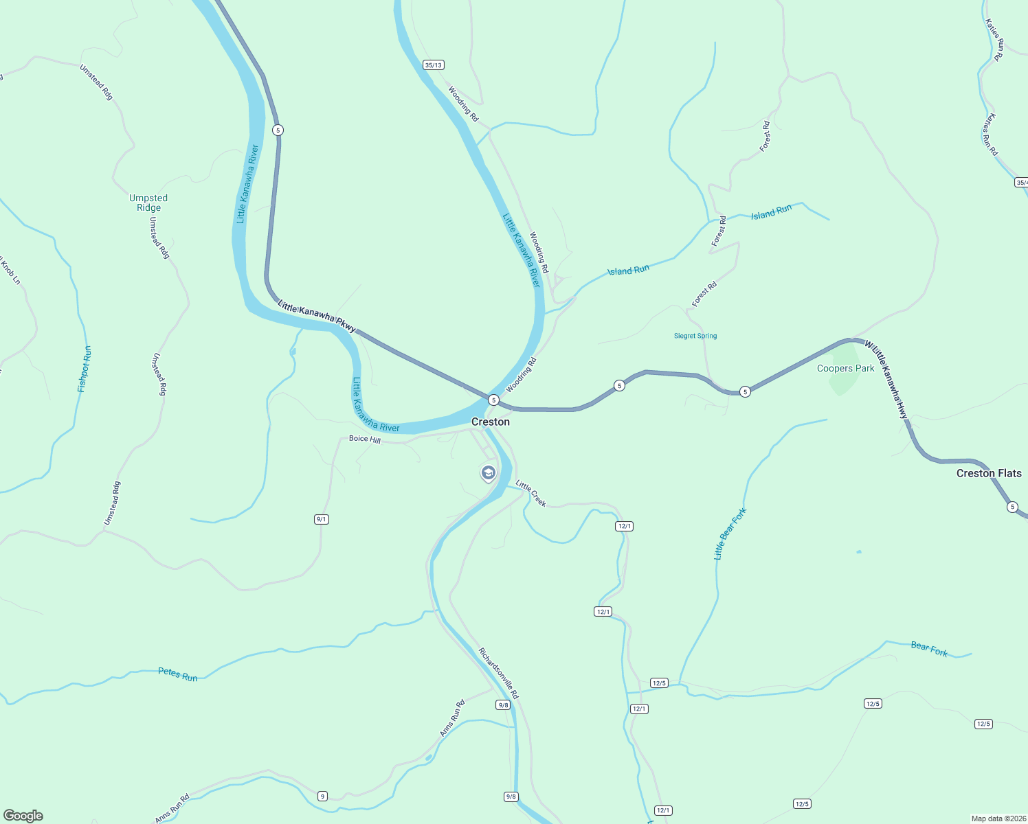 map of restaurants, bars, coffee shops, grocery stores, and more near Little Creek in Creston