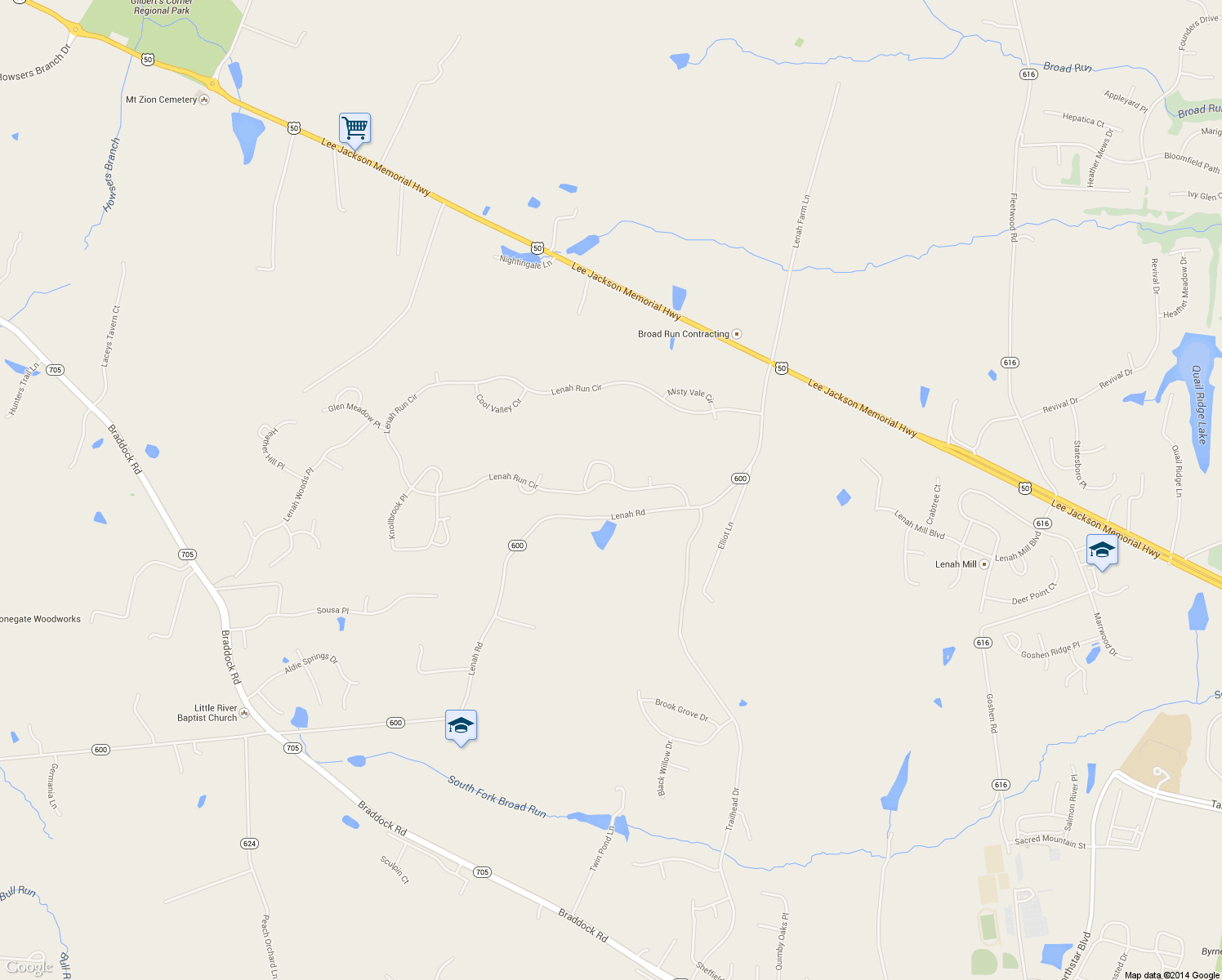 map of restaurants, bars, coffee shops, grocery stores, and more near 40436 Lenah Run Circle in Aldie
