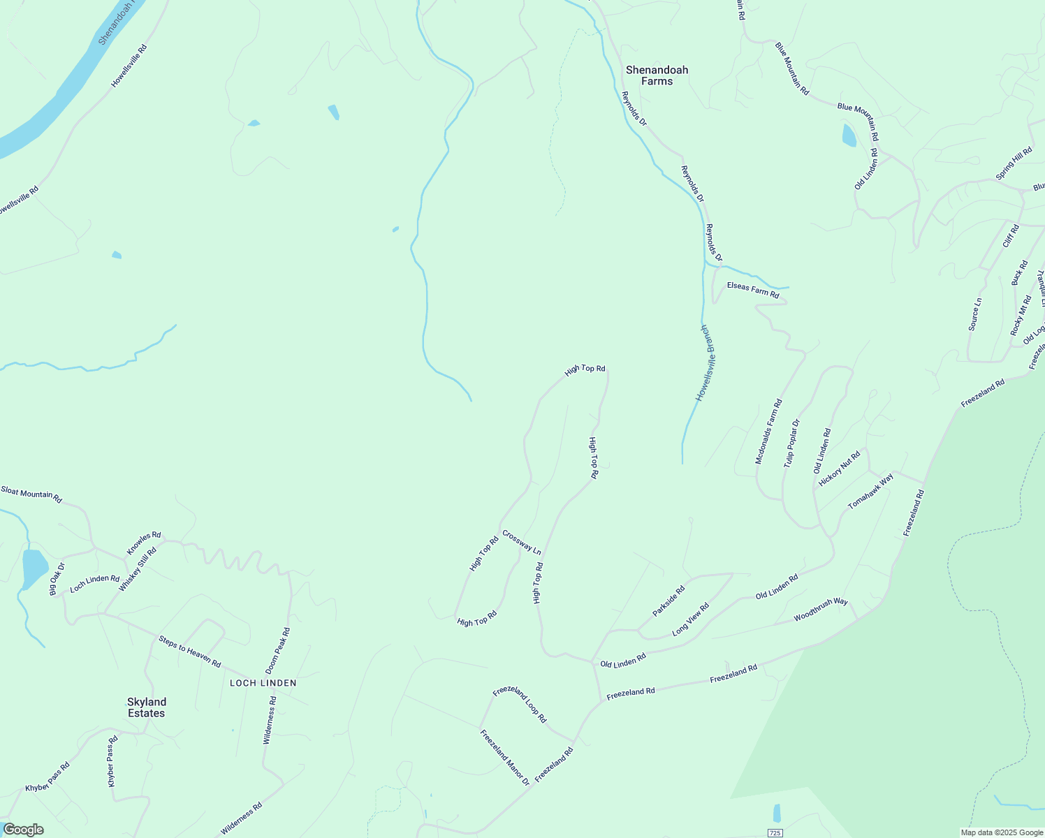 map of restaurants, bars, coffee shops, grocery stores, and more near 954 High Top Road in Shenandoah Farms