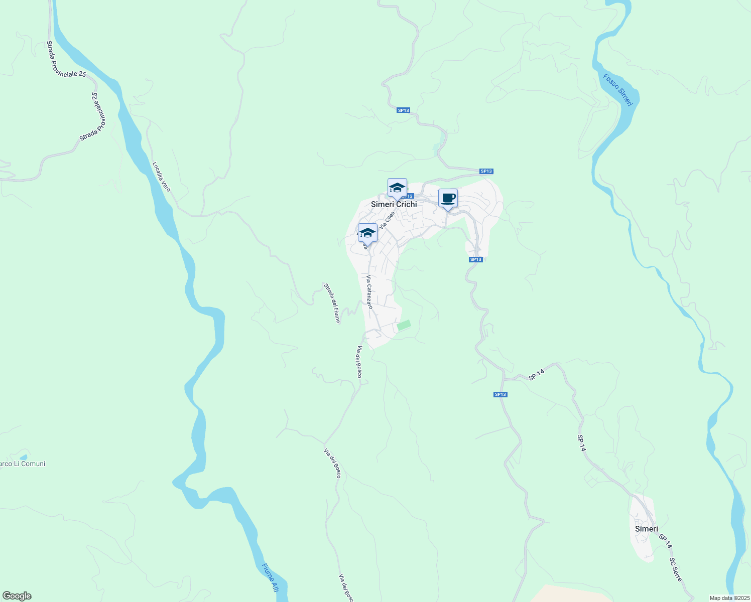 map of restaurants, bars, coffee shops, grocery stores, and more near 5 Via Roma in Simeri Crichi