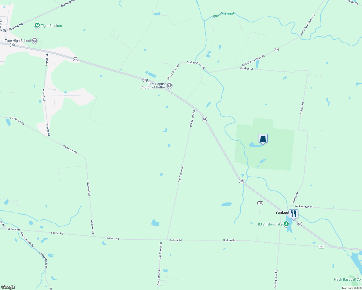map of restaurants, bars, coffee shops, grocery stores, and more near 2575 Oak Corner Road in Hamersville