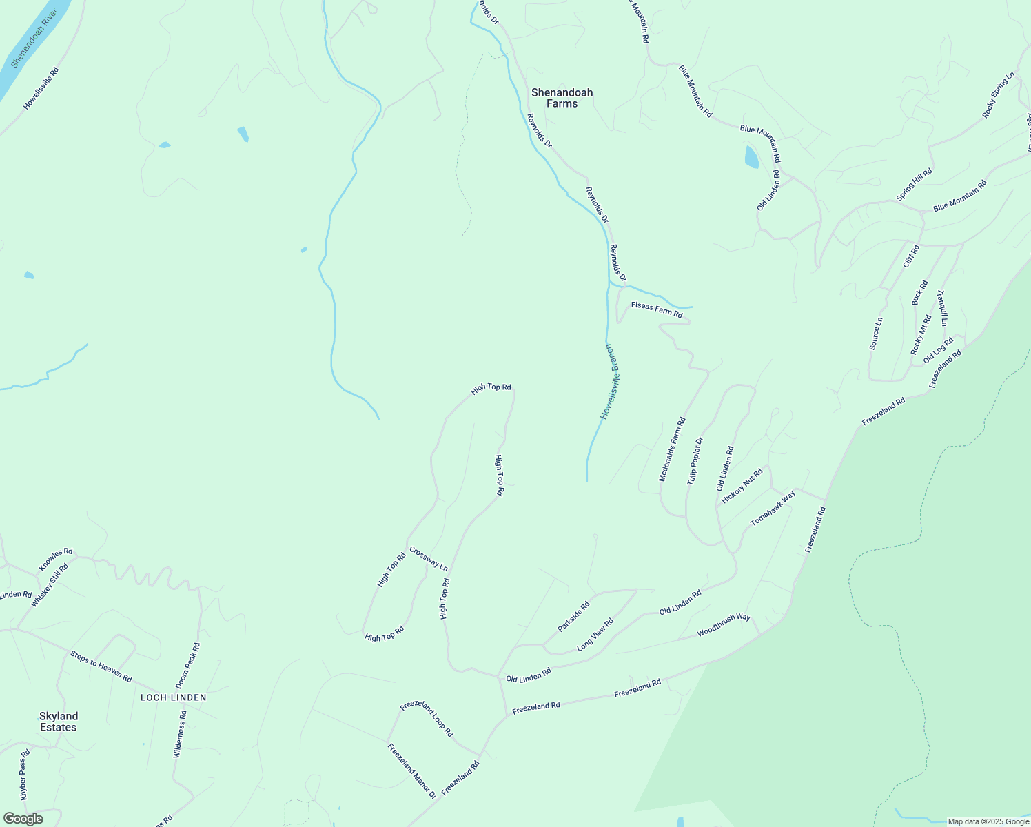 map of restaurants, bars, coffee shops, grocery stores, and more near 1226 High Top Road in Shenandoah Farms