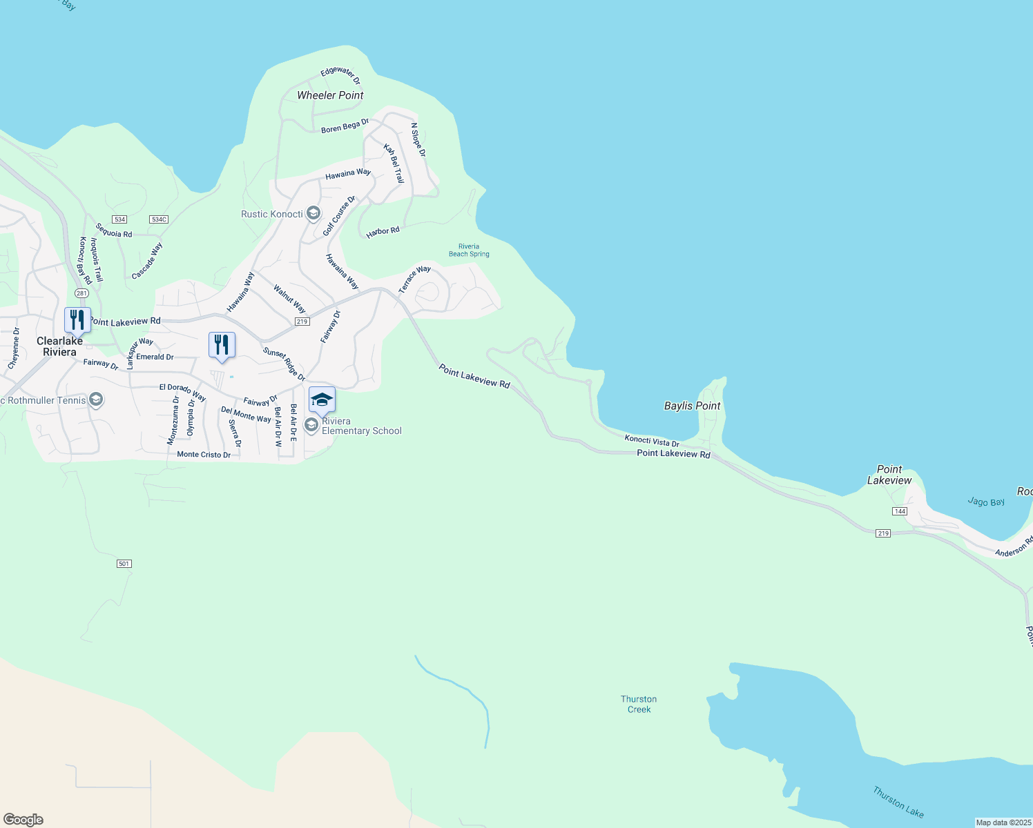 map of restaurants, bars, coffee shops, grocery stores, and more near 11279 Point Lakeview Road in Kelseyville