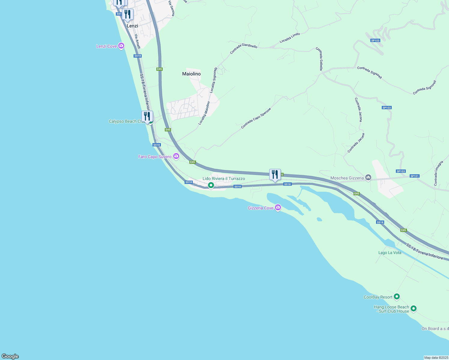 map of restaurants, bars, coffee shops, grocery stores, and more near 376 Strada Statale 18 Tirrena Inferiore in Provincia di Catanzaro