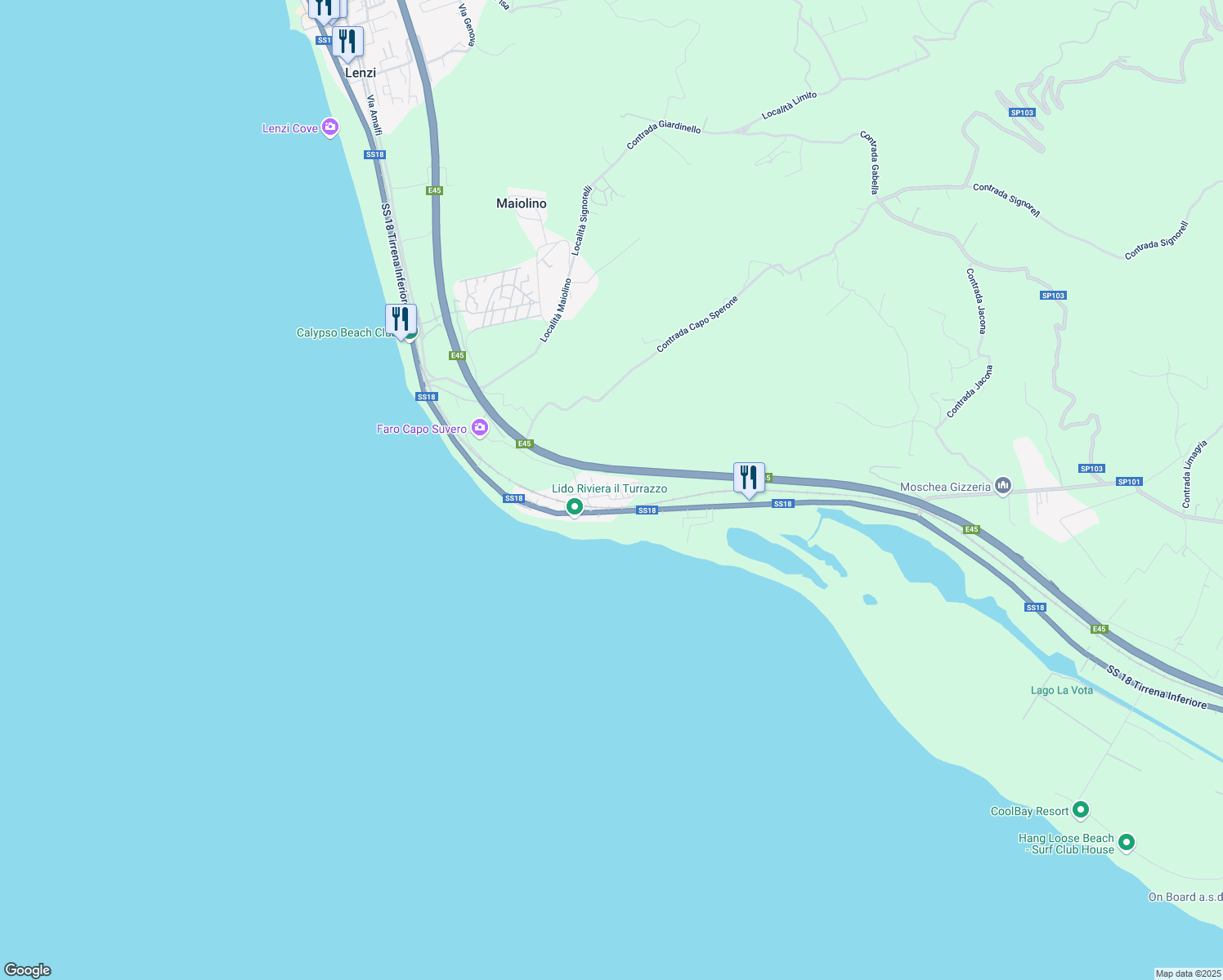 map of restaurants, bars, coffee shops, grocery stores, and more near 376 Strada Statale 18 Tirrena Inferiore in Provincia di Catanzaro