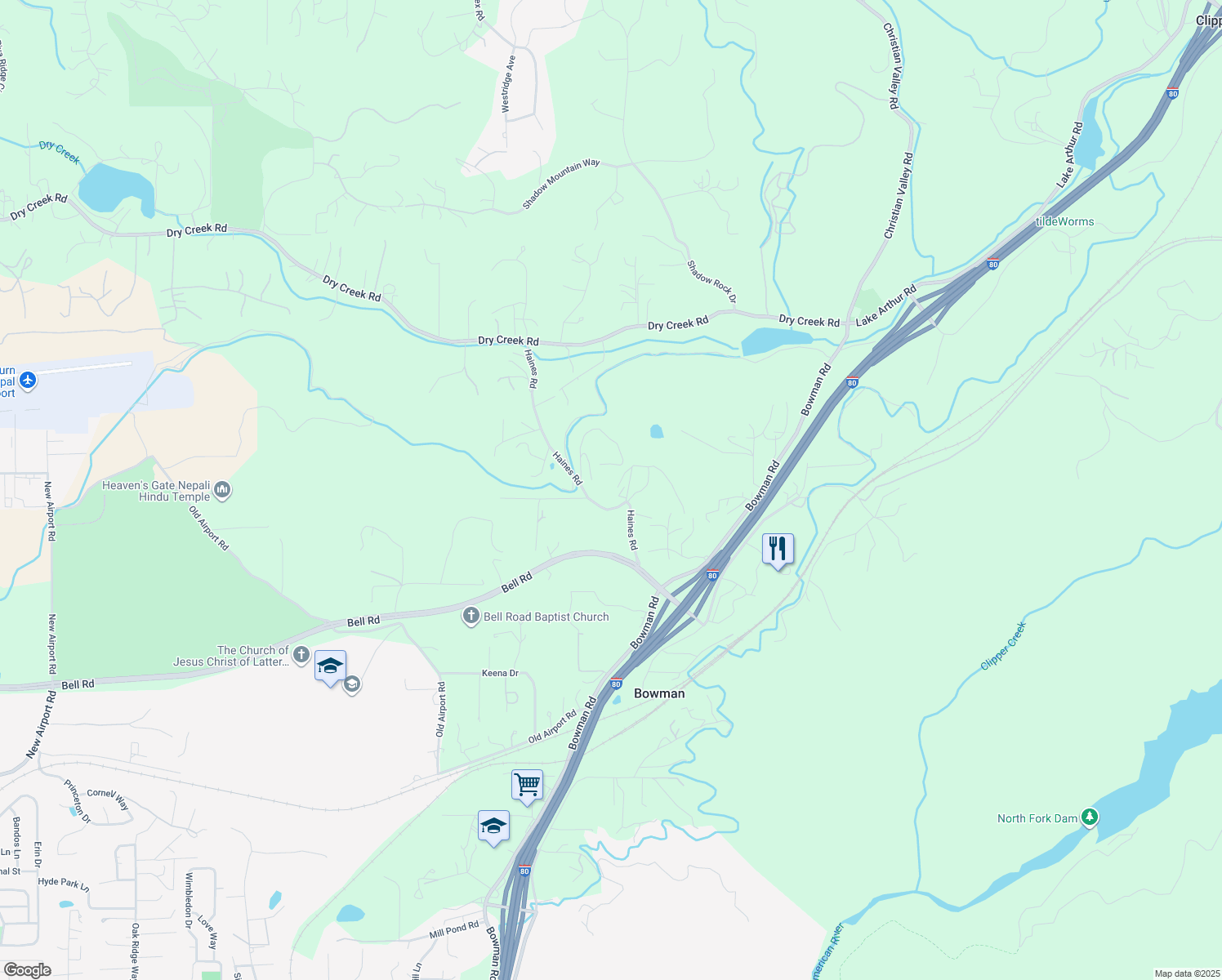 map of restaurants, bars, coffee shops, grocery stores, and more near 470 Haines Rd in Auburn