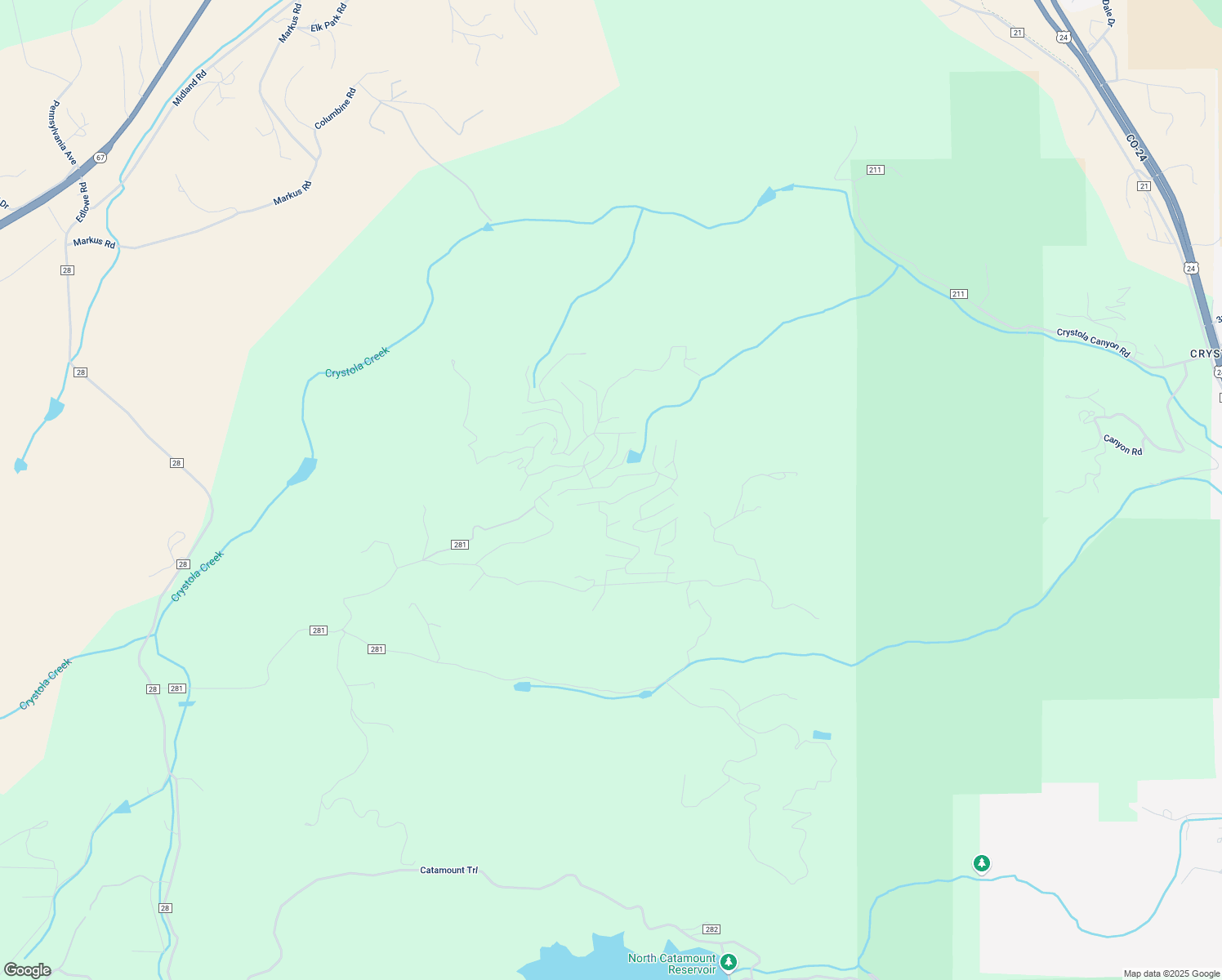 map of restaurants, bars, coffee shops, grocery stores, and more near 112 Wakanda Trail in Woodland Park