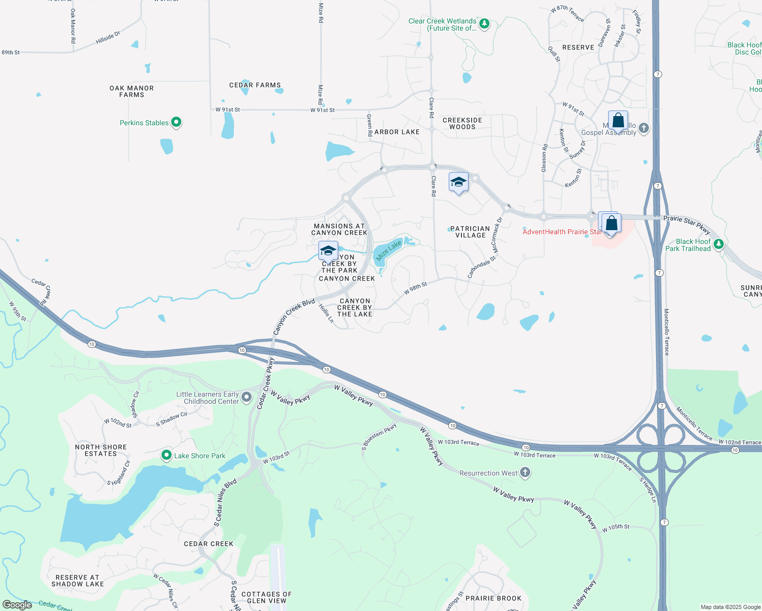 map of restaurants, bars, coffee shops, grocery stores, and more near 25100 W 98th St in Lenexa