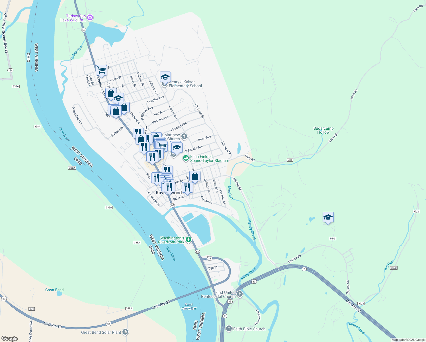 map of restaurants, bars, coffee shops, grocery stores, and more near 211 Wilson St in Ravenswood