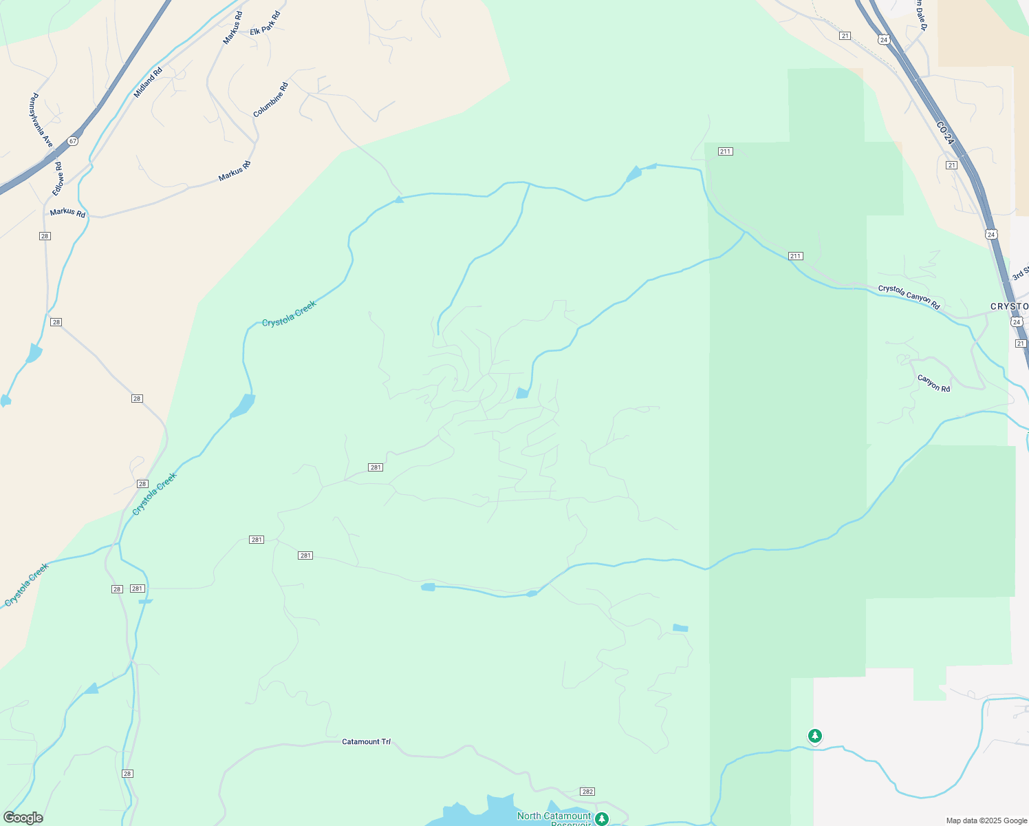 map of restaurants, bars, coffee shops, grocery stores, and more near 112 Wakanda Trail in Woodland Park