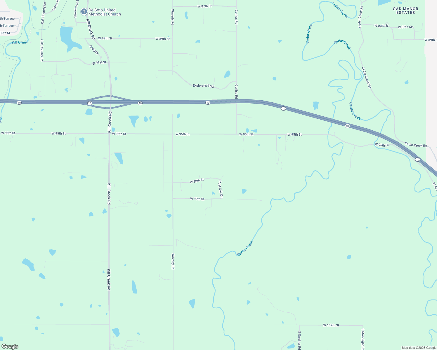 map of restaurants, bars, coffee shops, grocery stores, and more near 30520 West 98th Street in De Soto