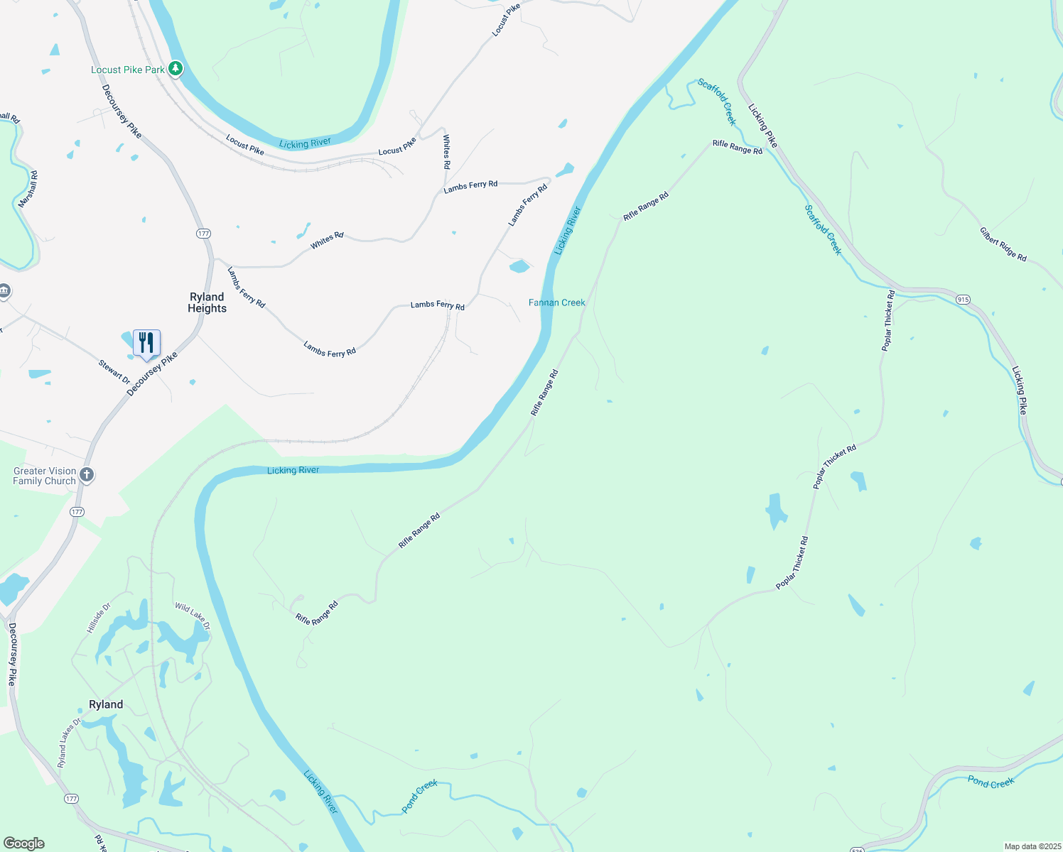map of restaurants, bars, coffee shops, grocery stores, and more near 377 Rifle Range Road in Alexandria