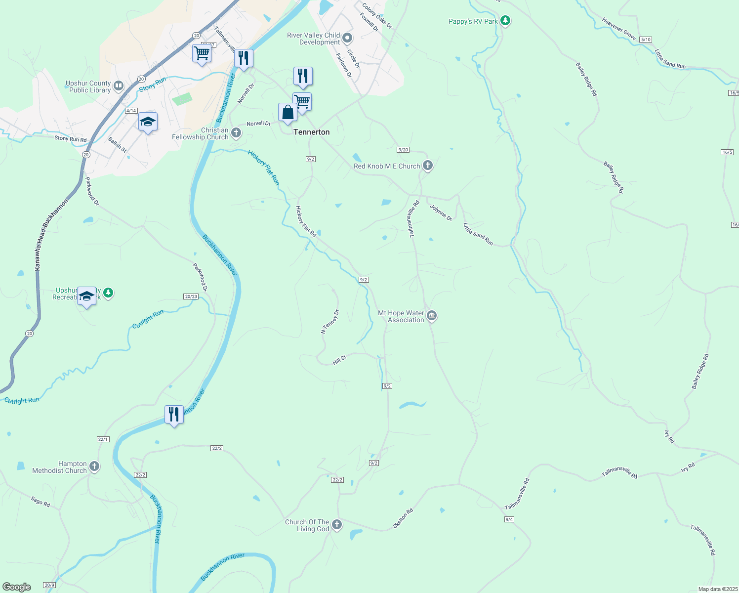 map of restaurants, bars, coffee shops, grocery stores, and more near 69-99 Hickory Flat Rd in Buckhannon