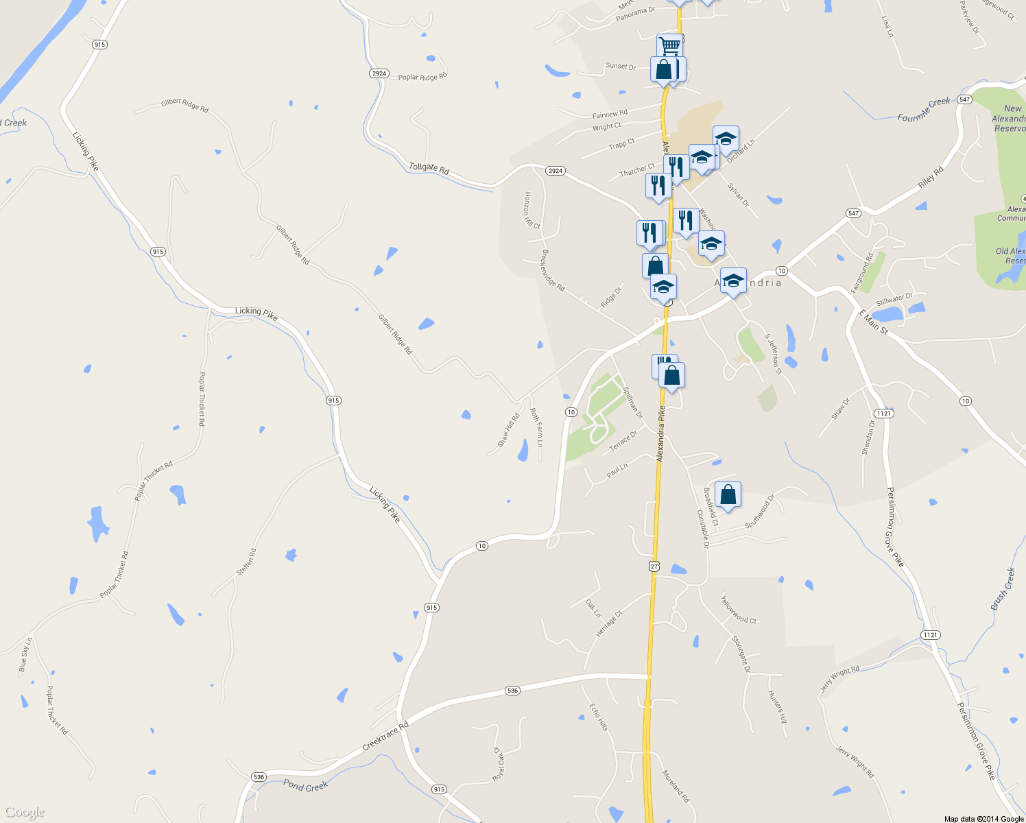 map of restaurants, bars, coffee shops, grocery stores, and more near 775 Gilbert Ridge Road in Alexandria