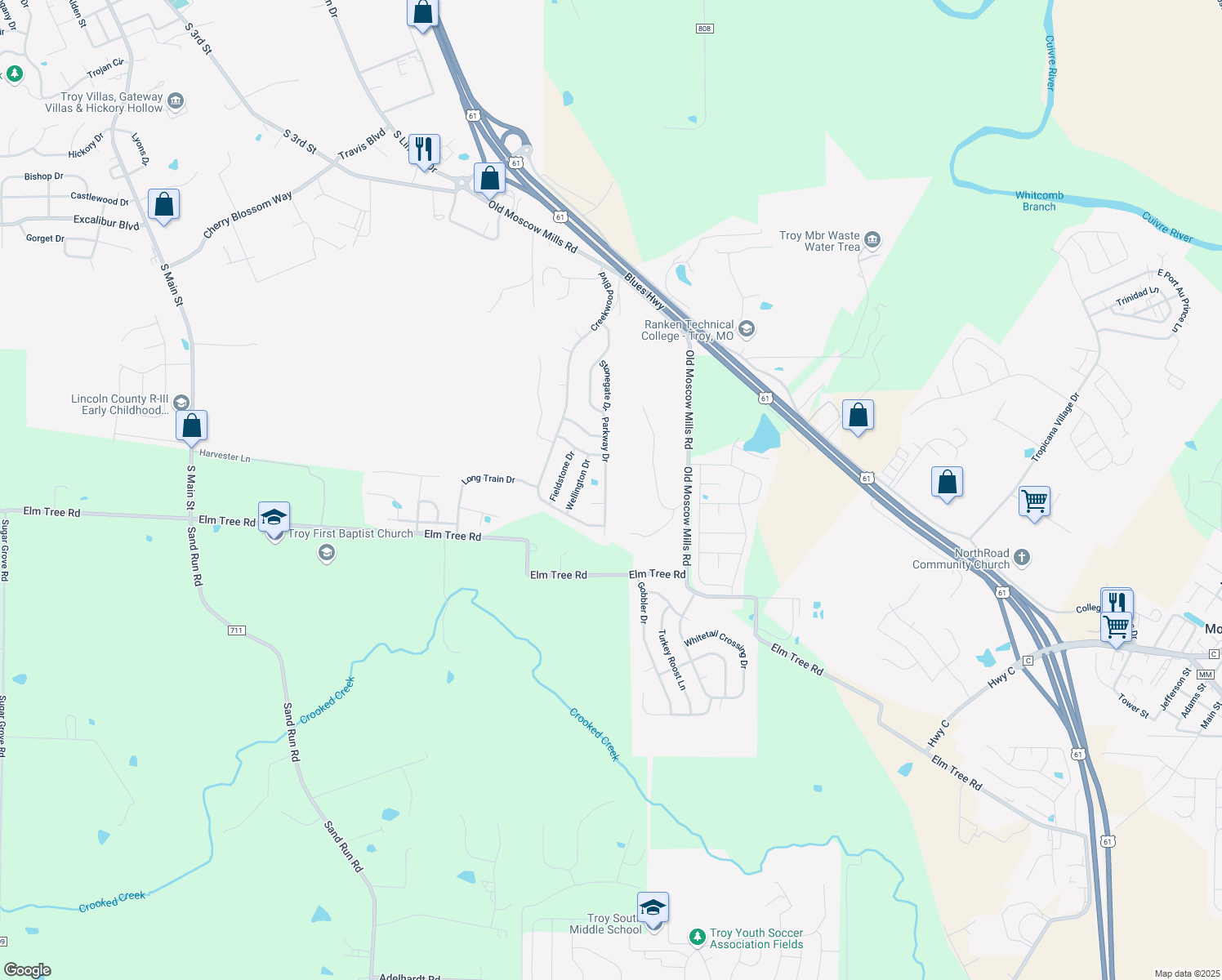 map of restaurants, bars, coffee shops, grocery stores, and more near 324 Parkway Drive in Troy