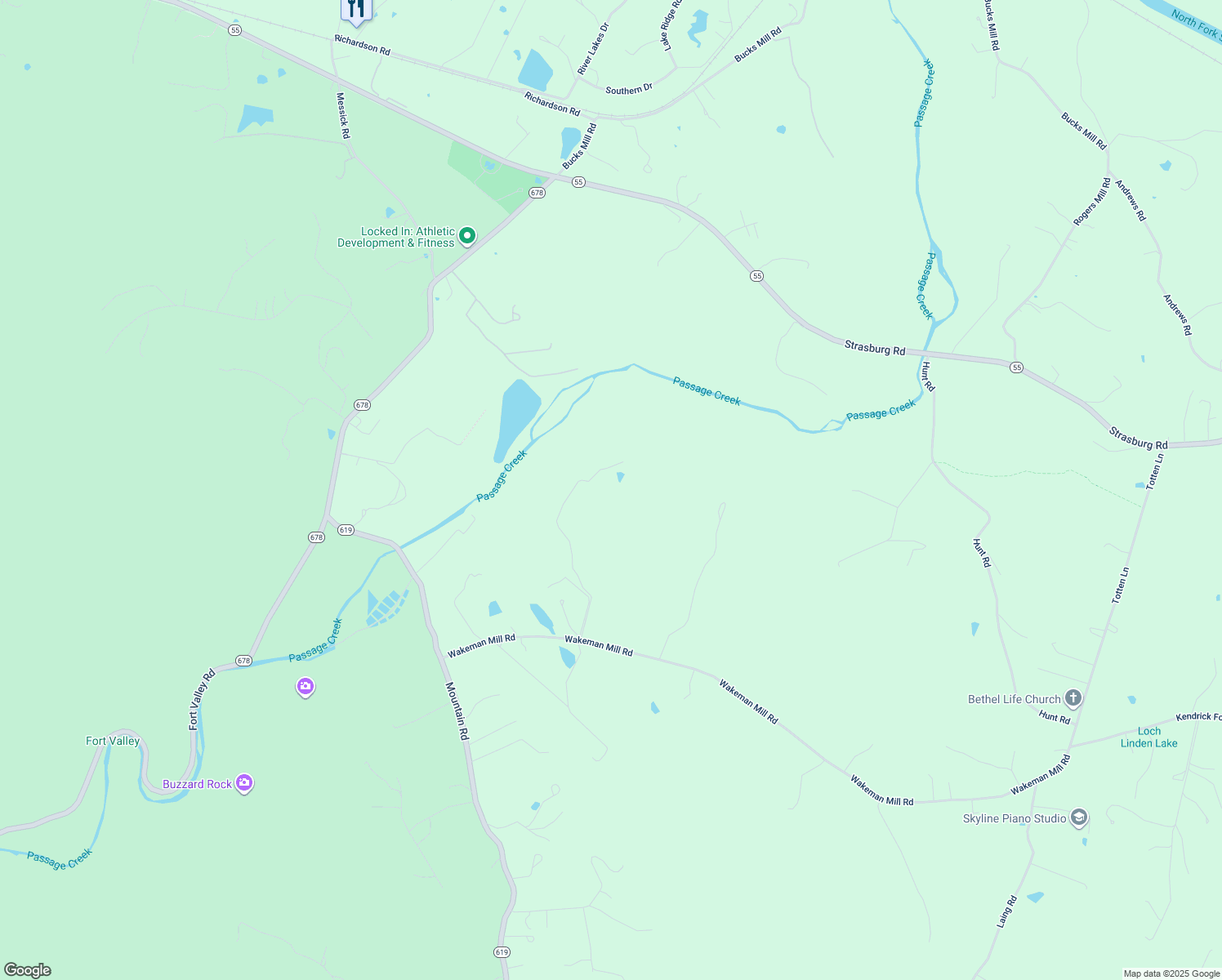 map of restaurants, bars, coffee shops, grocery stores, and more near 411 Wakeman Mill Road in Front Royal