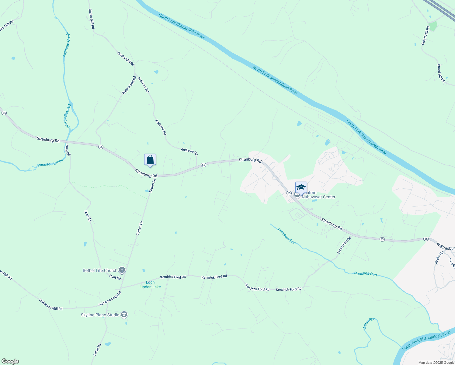 map of restaurants, bars, coffee shops, grocery stores, and more near 164 Poe Drive in Front Royal