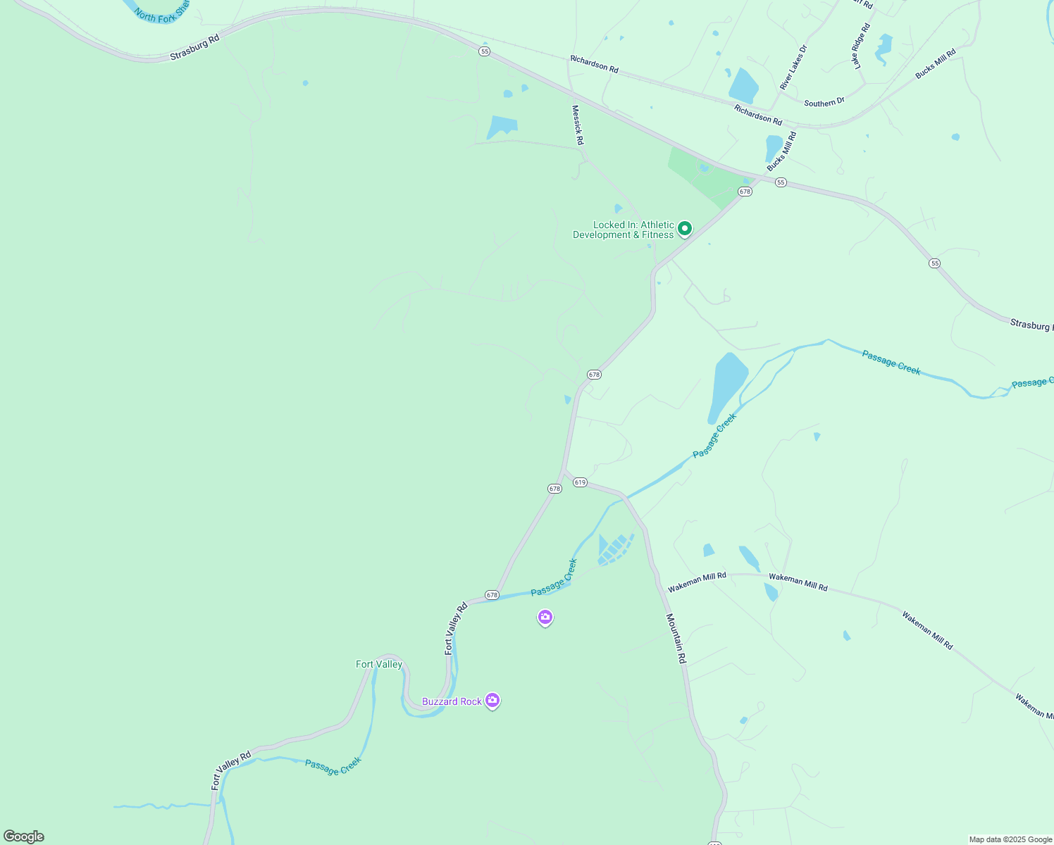map of restaurants, bars, coffee shops, grocery stores, and more near 117 Valley Park Court in Strasburg
