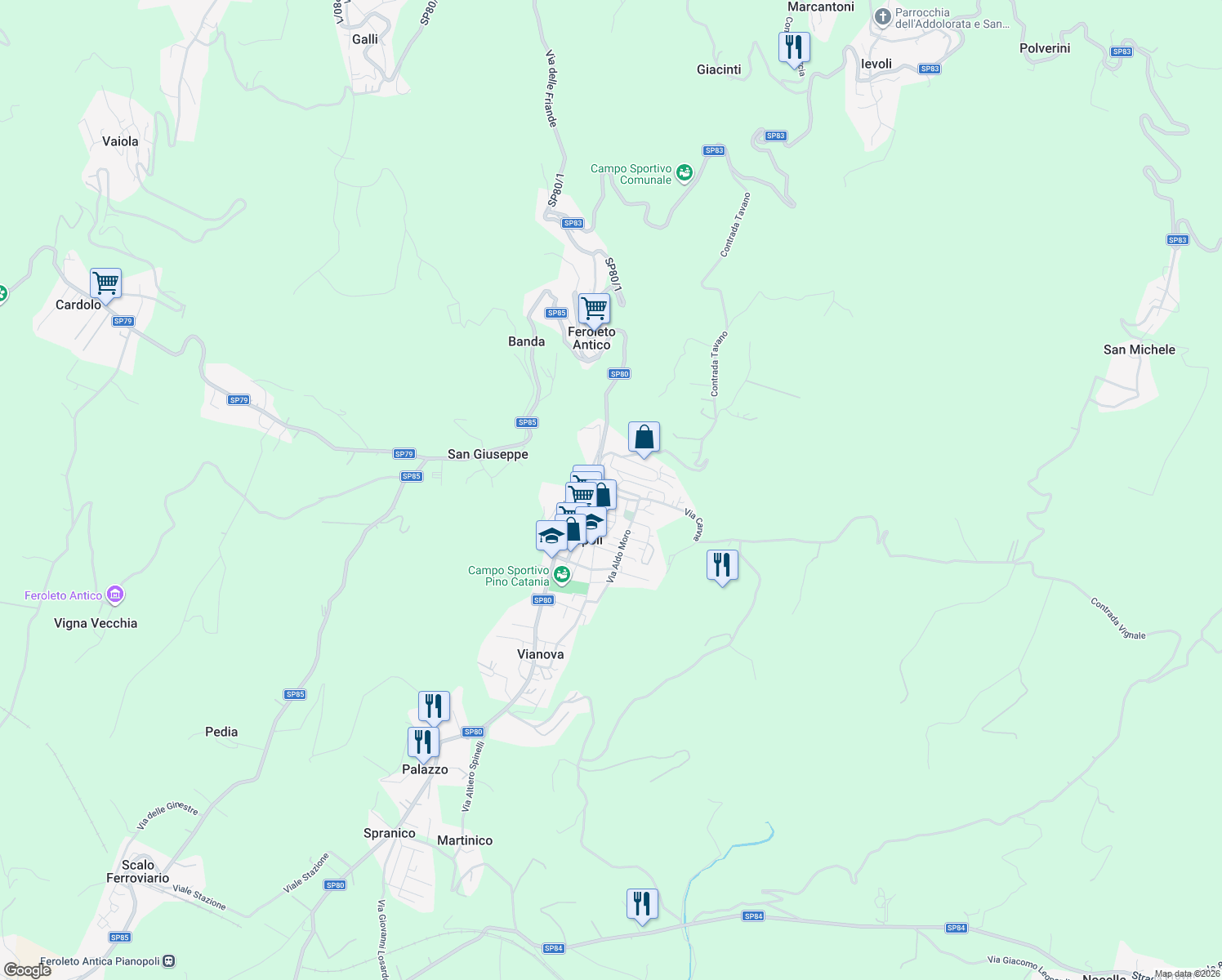 map of restaurants, bars, coffee shops, grocery stores, and more near 2 Via Stella in Pianopoli