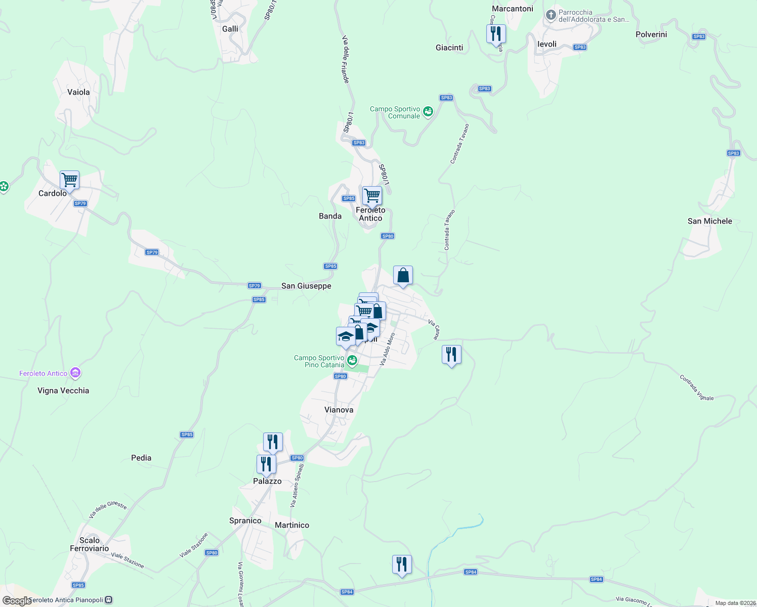 map of restaurants, bars, coffee shops, grocery stores, and more near 2 Via Stella in Pianopoli