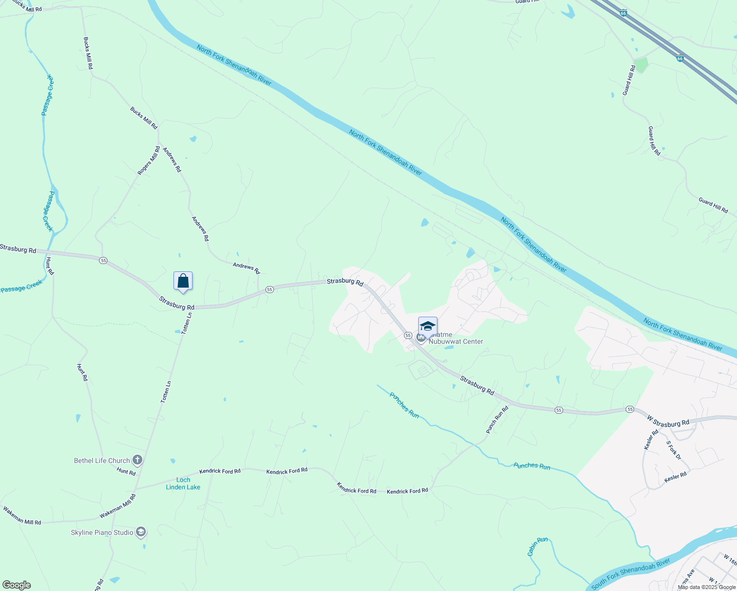map of restaurants, bars, coffee shops, grocery stores, and more near 1939 Strasburg Road in Front Royal