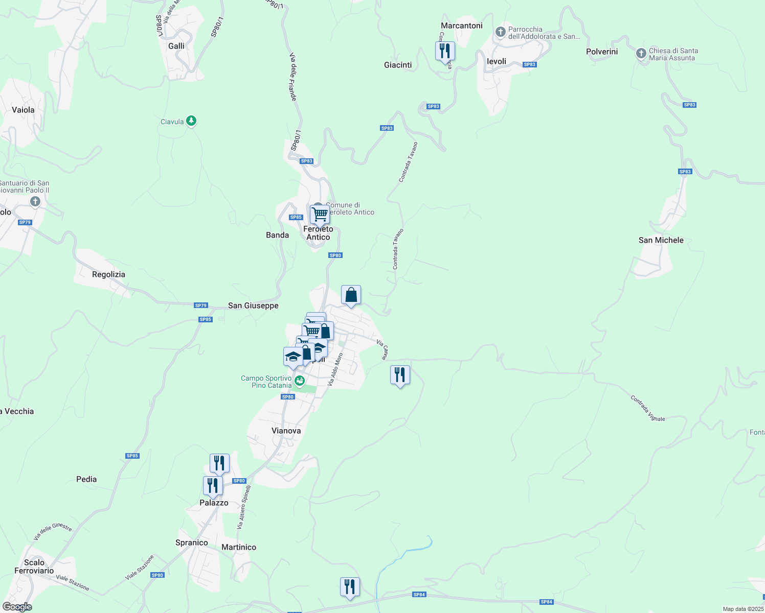 map of restaurants, bars, coffee shops, grocery stores, and more near 1 Contrada Tavano in Provincia di Catanzaro