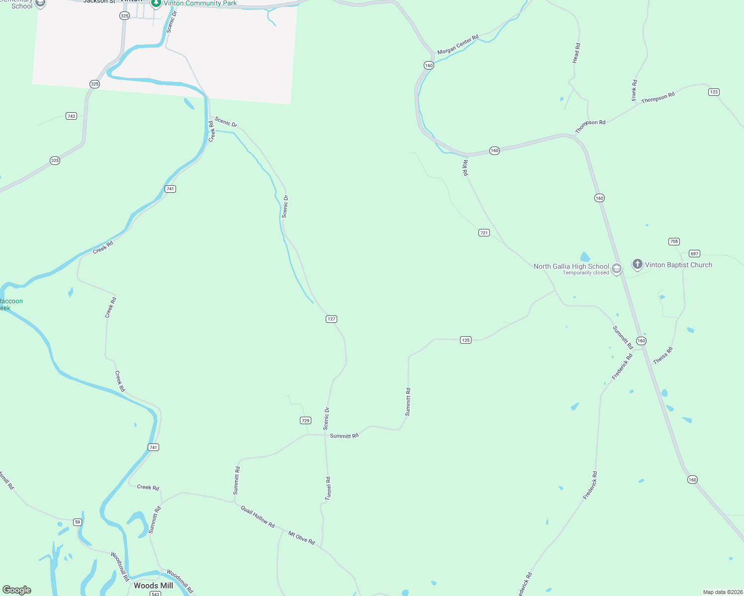 map of restaurants, bars, coffee shops, grocery stores, and more near 592 Scenic Road in Vinton
