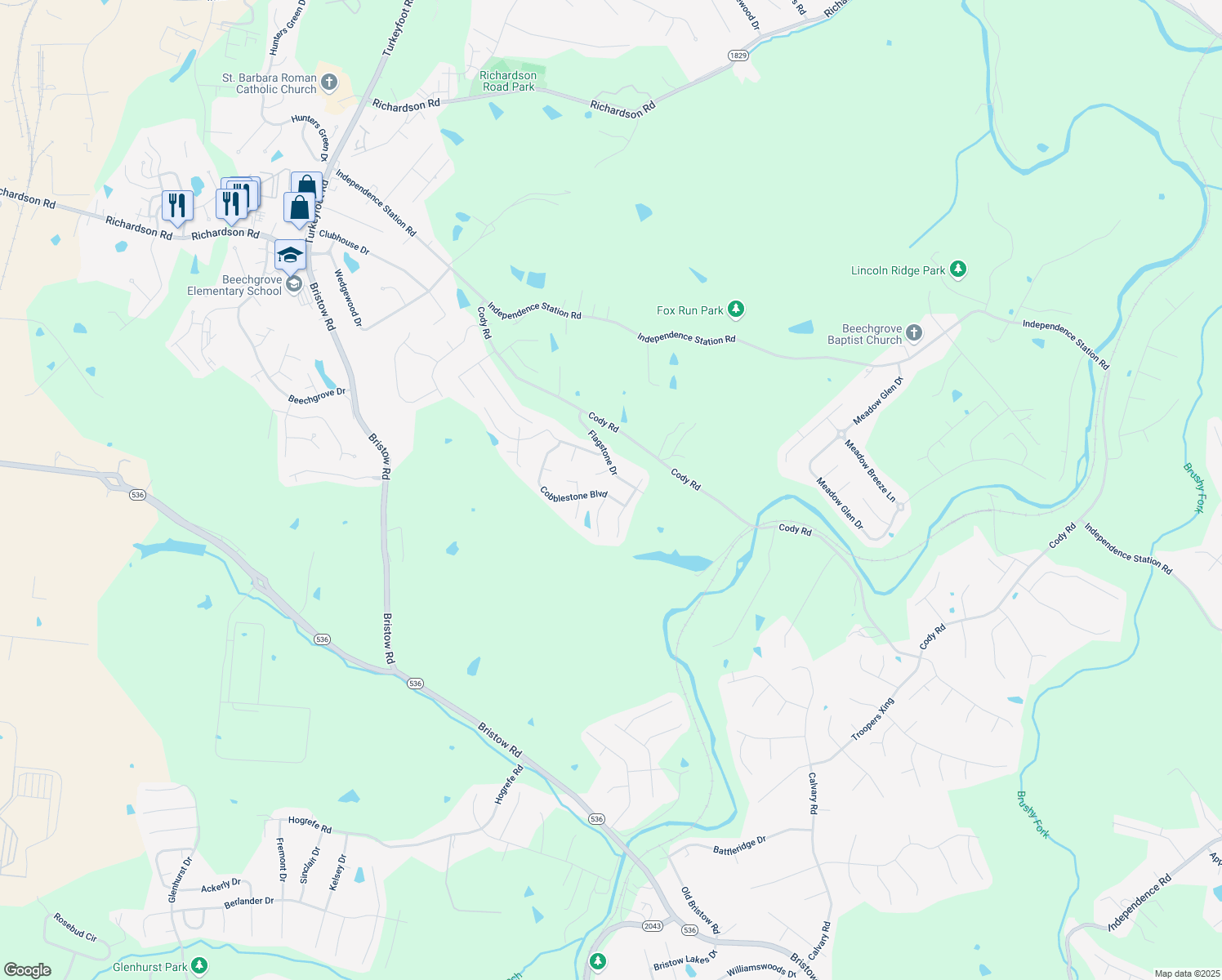 map of restaurants, bars, coffee shops, grocery stores, and more near 9913 Cobblestone Boulevard in Independence