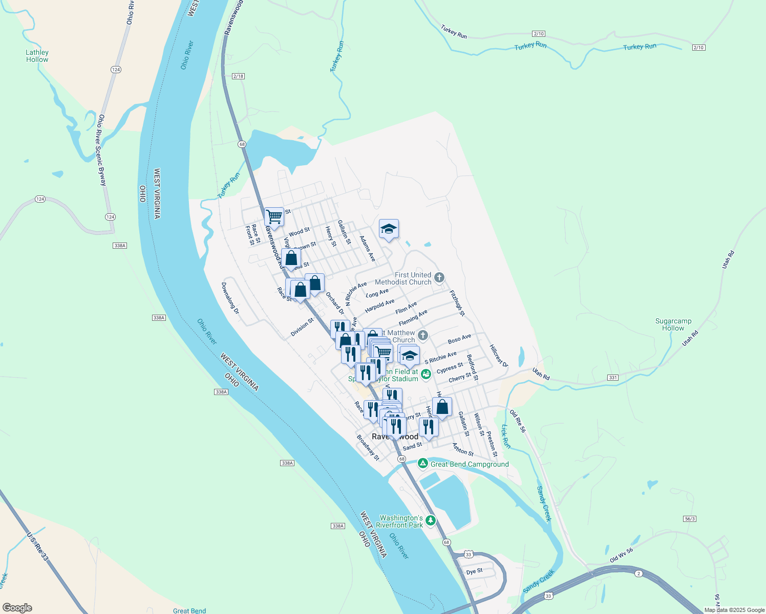 map of restaurants, bars, coffee shops, grocery stores, and more near 514 Harpold Avenue in Ravenswood