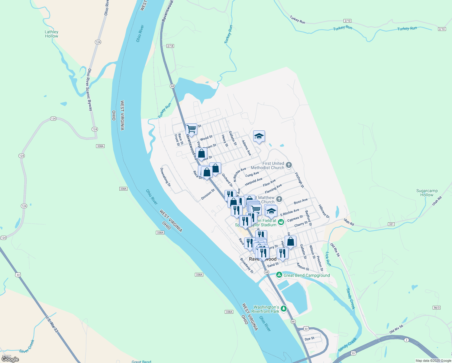 map of restaurants, bars, coffee shops, grocery stores, and more near 624 Orchard Dr in Ravenswood