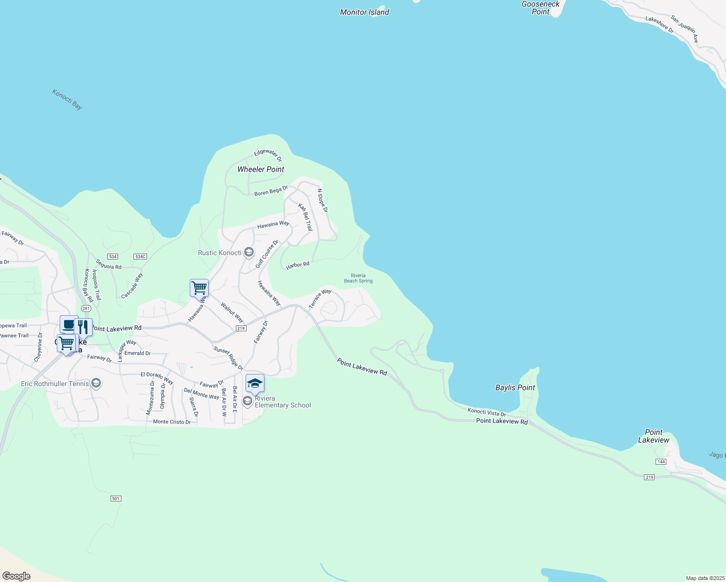 map of restaurants, bars, coffee shops, grocery stores, and more near 4816 Marina Drive in Kelseyville