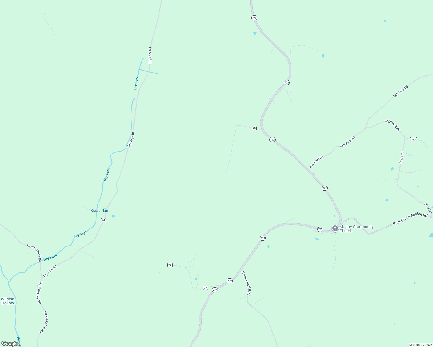 map of restaurants, bars, coffee shops, grocery stores, and more near 1459 Kizzie Run Road in Rarden