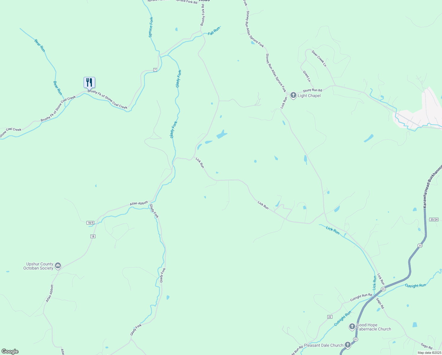map of restaurants, bars, coffee shops, grocery stores, and more near 1734 Lick Run in Buckhannon