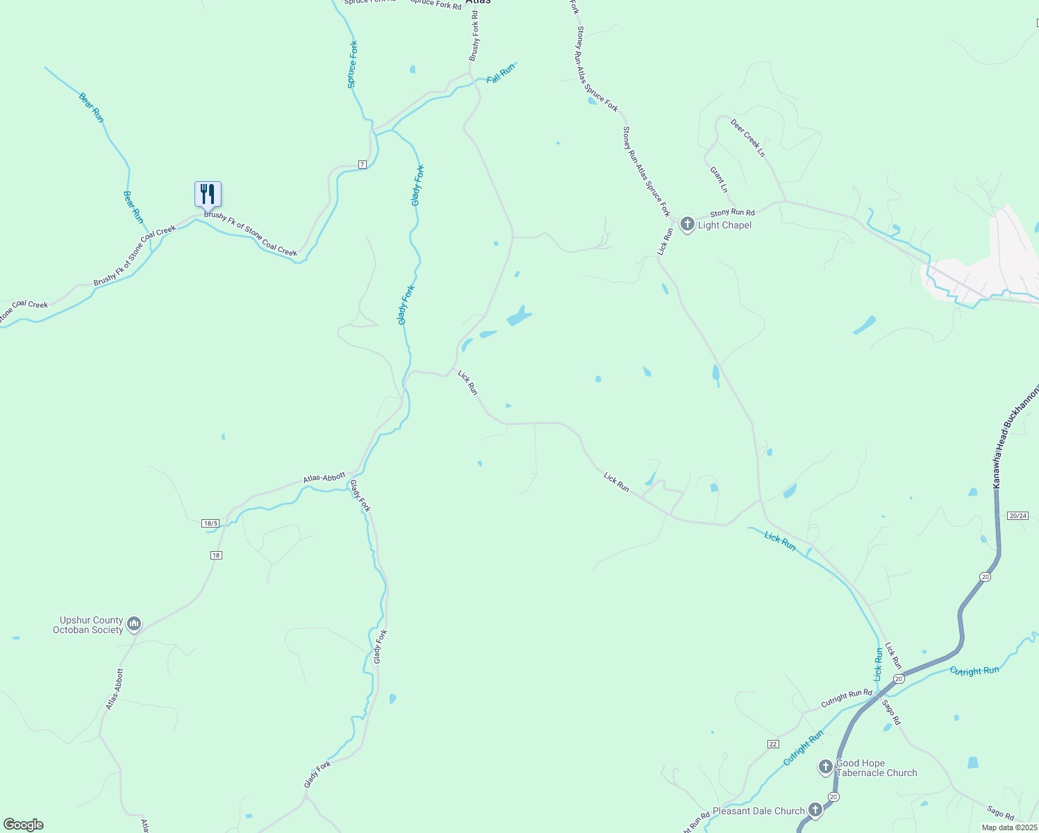 map of restaurants, bars, coffee shops, grocery stores, and more near 1734 Lick Run in Buckhannon