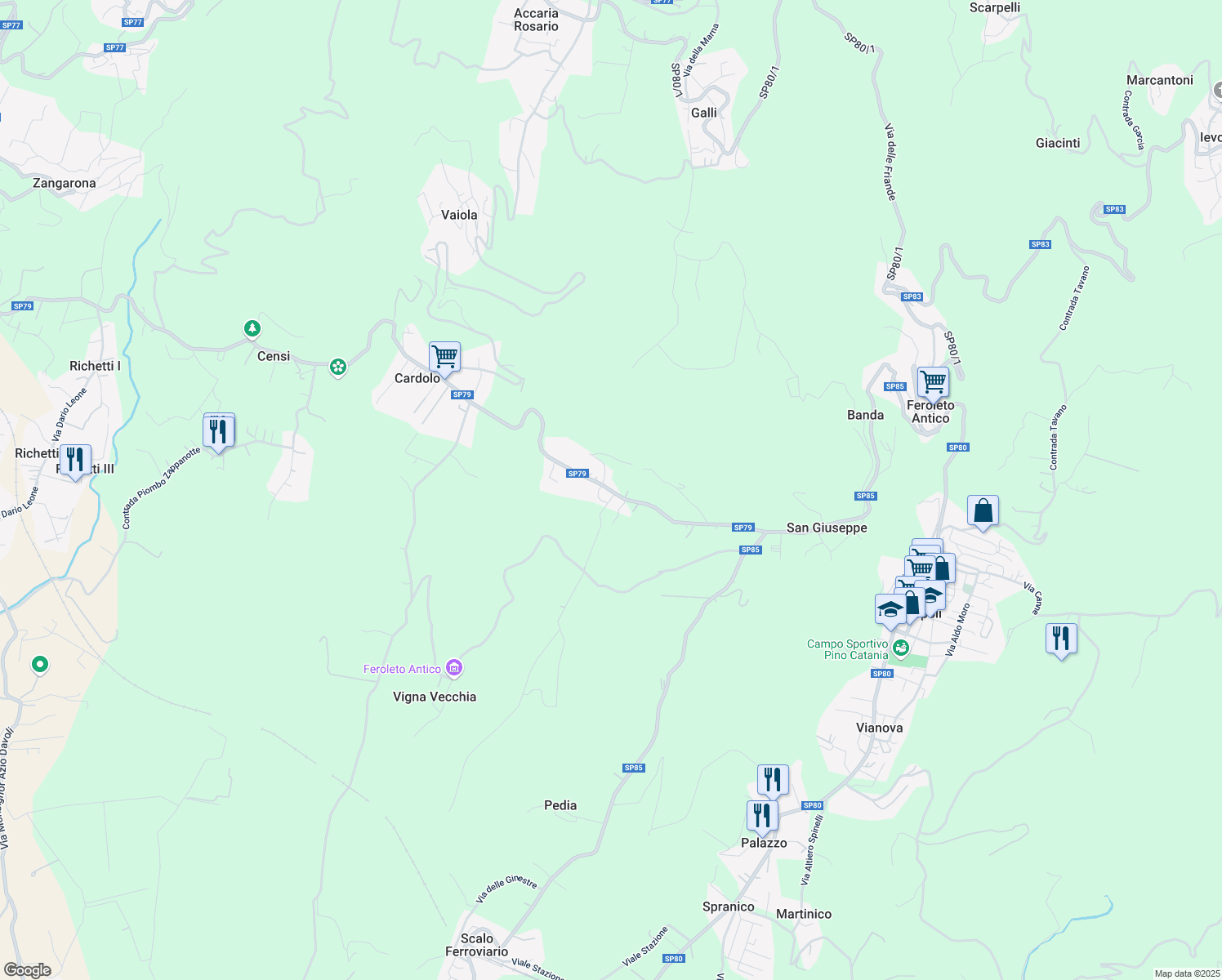 map of restaurants, bars, coffee shops, grocery stores, and more near Unnamed Road in Regolizia