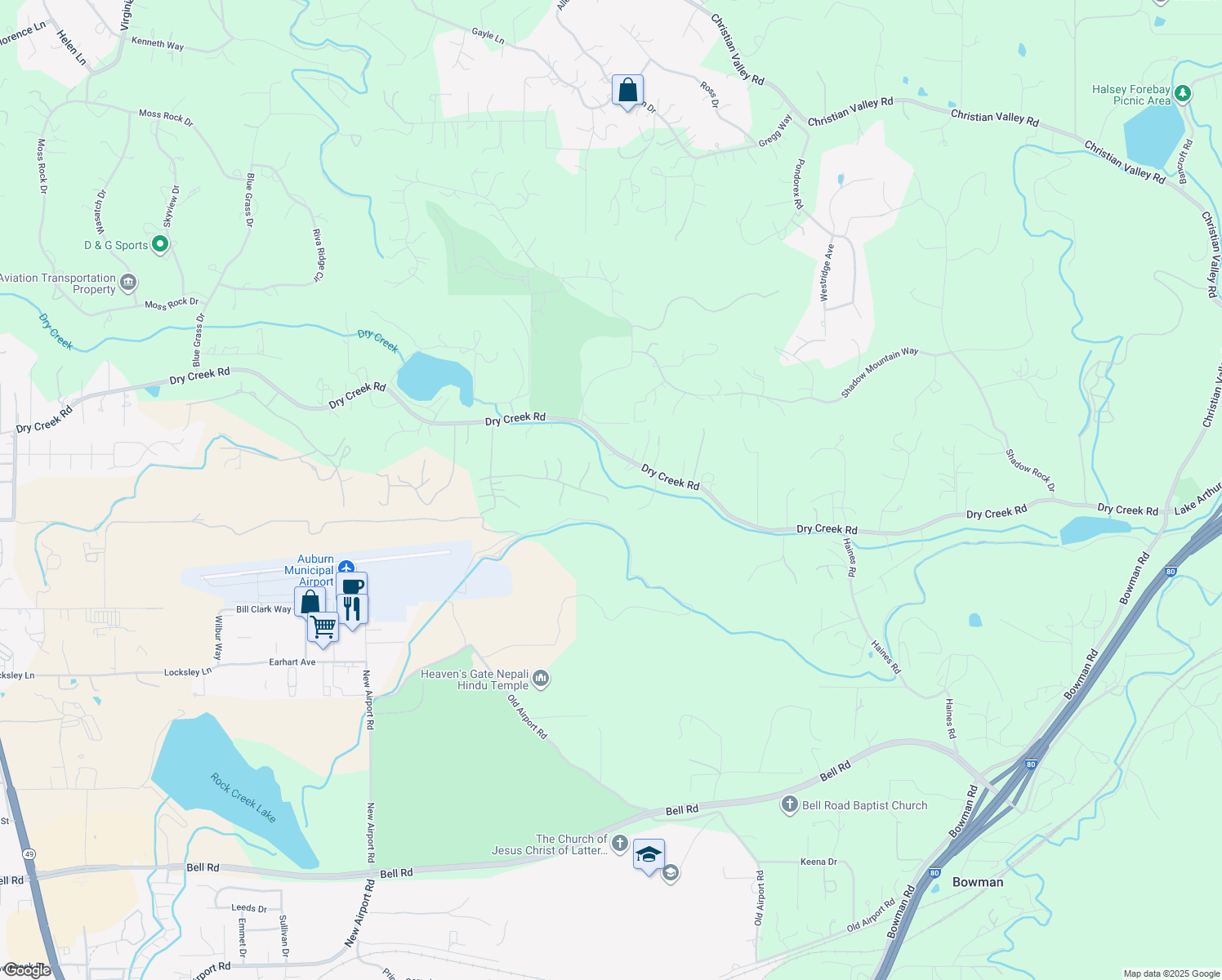map of restaurants, bars, coffee shops, grocery stores, and more near 13765 Wright Road in Auburn