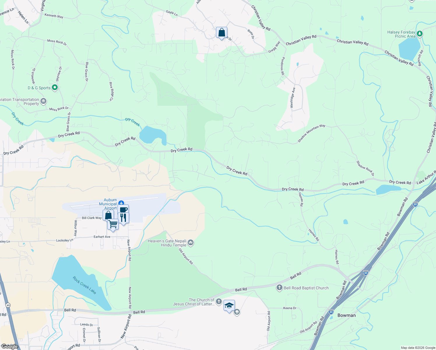 map of restaurants, bars, coffee shops, grocery stores, and more near 13765 Wright Road in Auburn