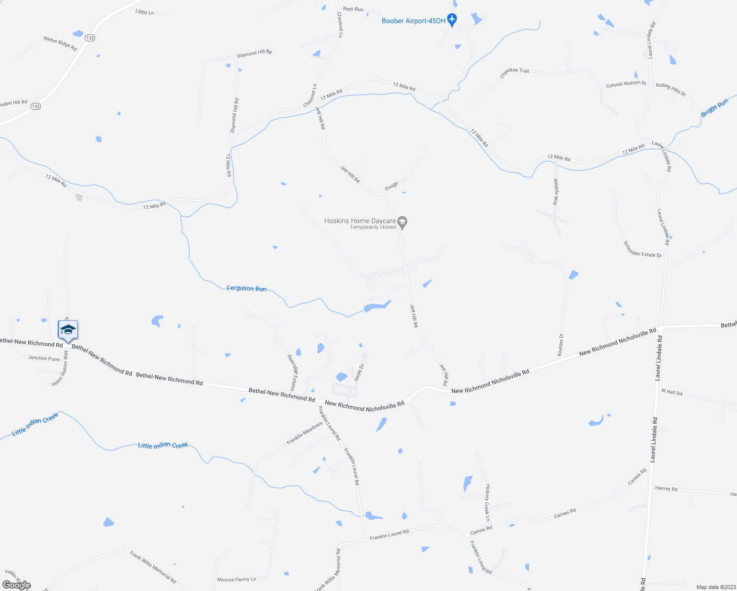 map of restaurants, bars, coffee shops, grocery stores, and more near 2509 Jett Hill Rd in New Richmond