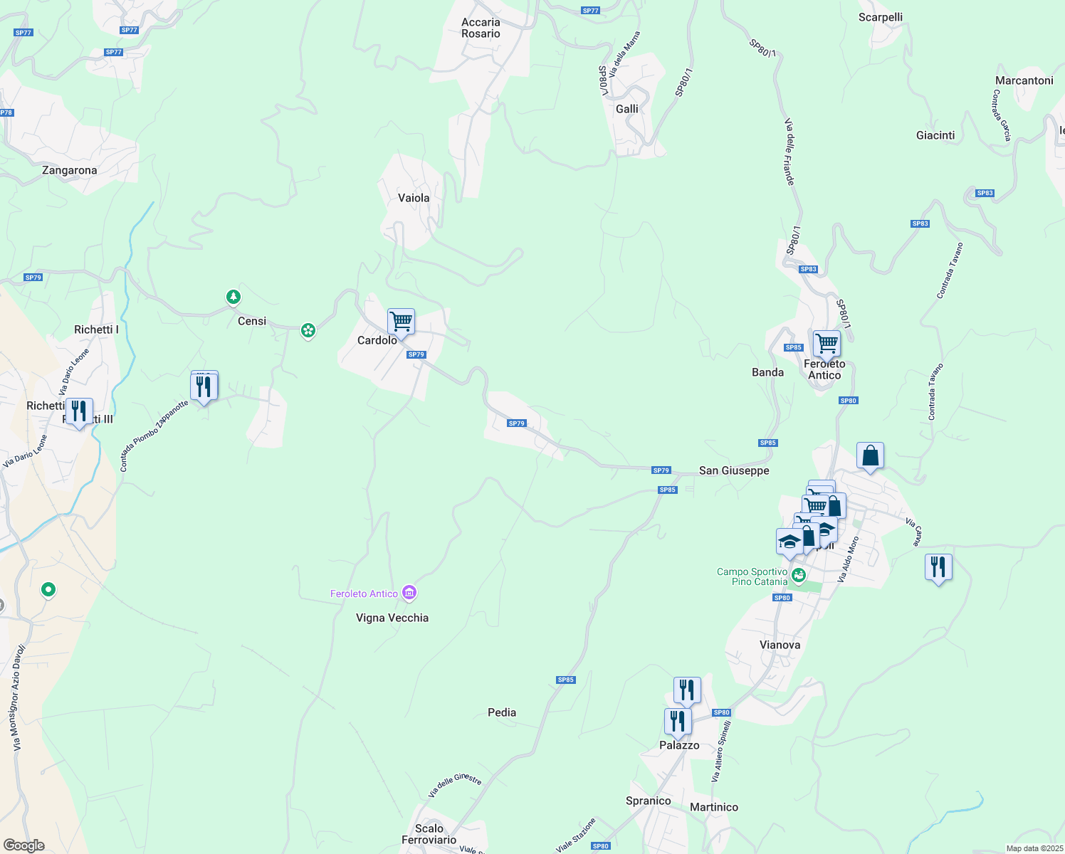 map of restaurants, bars, coffee shops, grocery stores, and more near in Regolizia