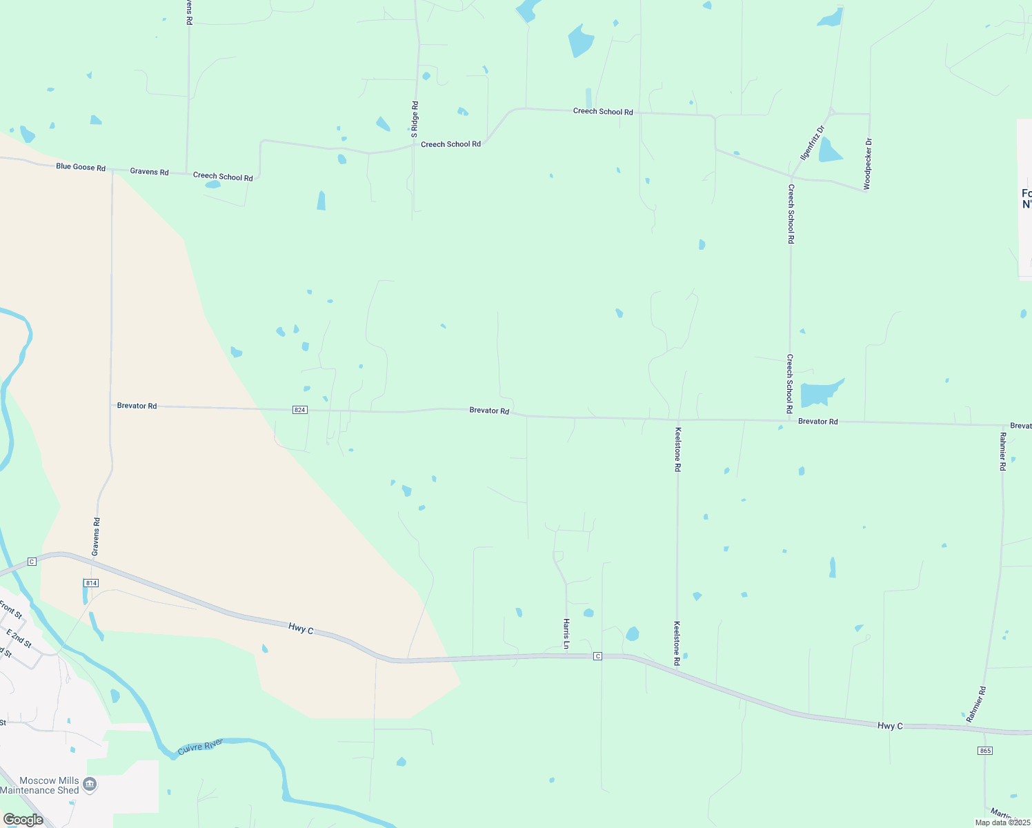 map of restaurants, bars, coffee shops, grocery stores, and more near 4555 Brevator Road in Moscow Mills