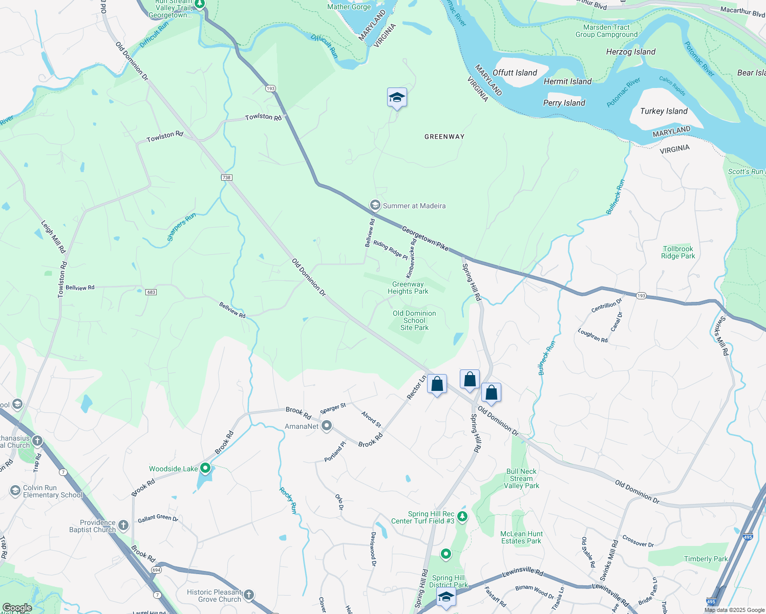 map of restaurants, bars, coffee shops, grocery stores, and more near 1001 Kimberwicke Road in McLean