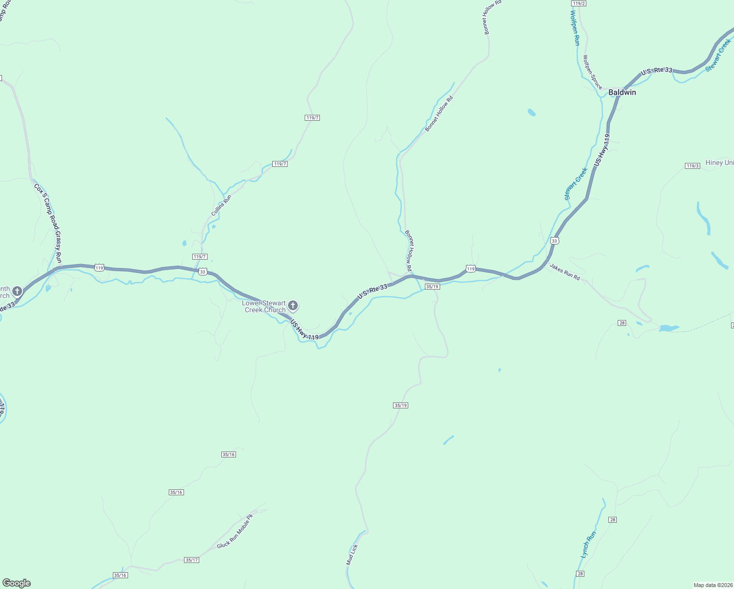 map of restaurants, bars, coffee shops, grocery stores, and more near 4590 U.S. 33 in Glenville