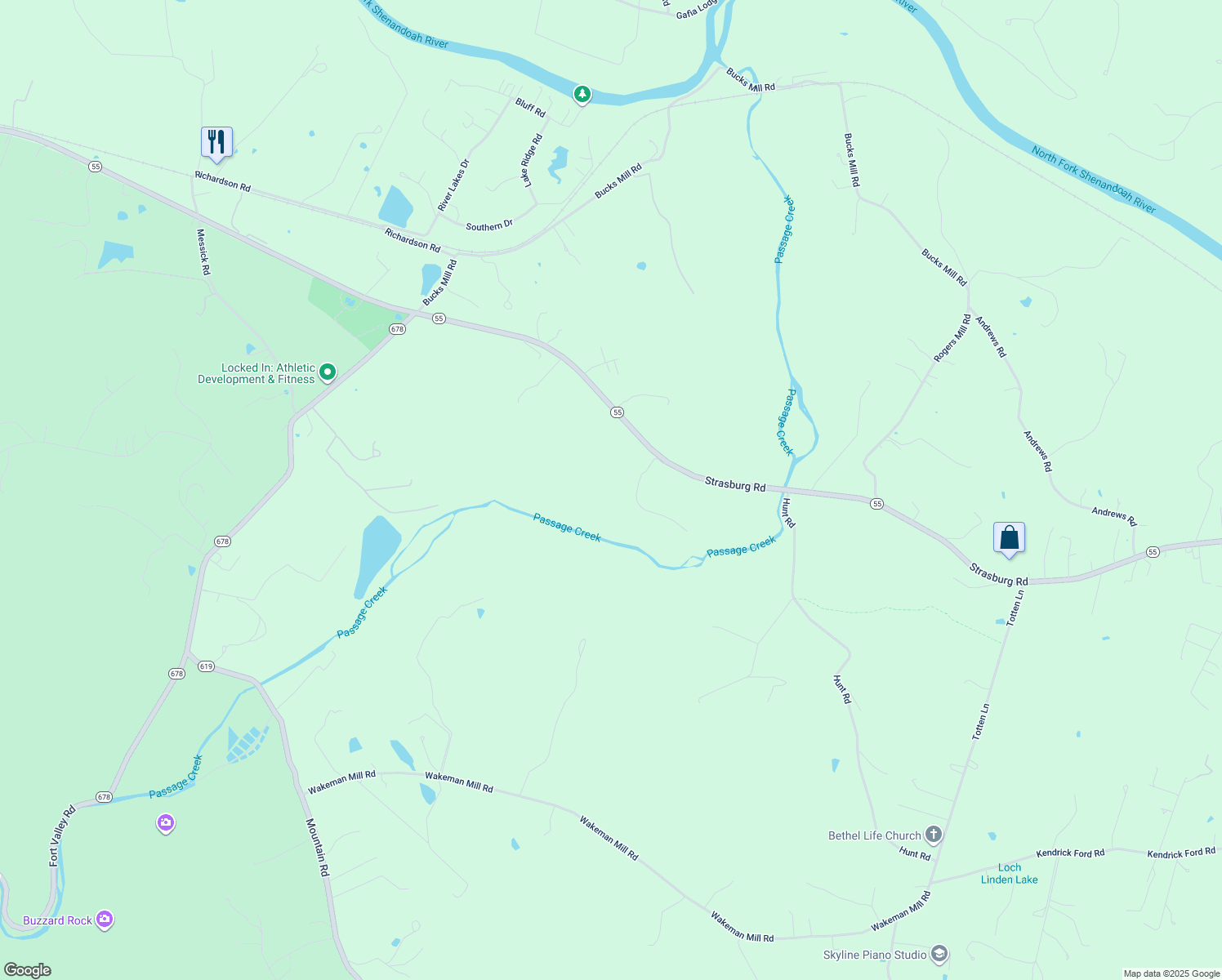 map of restaurants, bars, coffee shops, grocery stores, and more near 3931 Strasburg Road in Strasburg