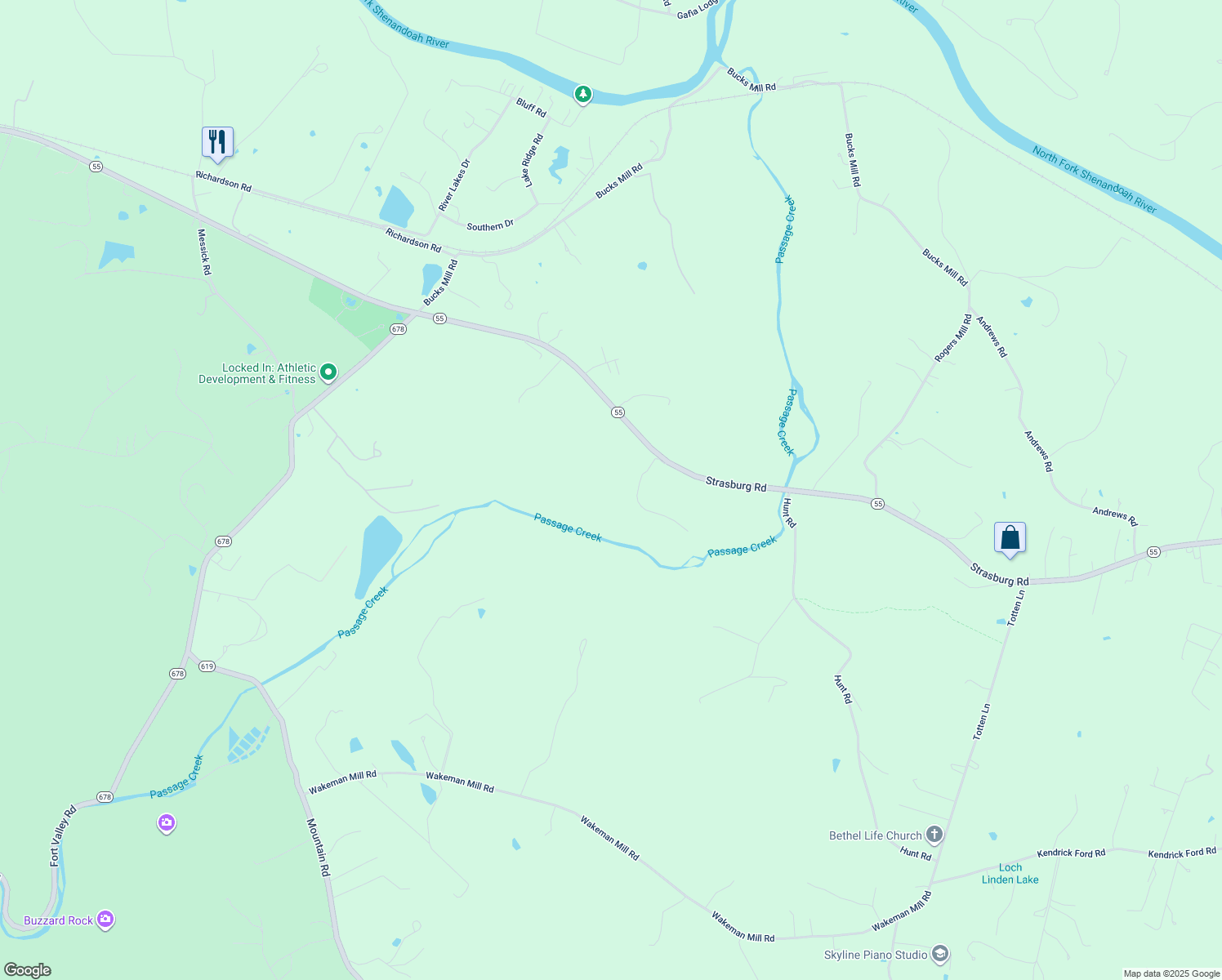 map of restaurants, bars, coffee shops, grocery stores, and more near 3931 Strasburg Road in Strasburg