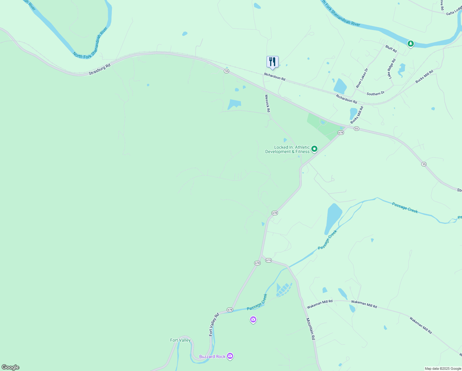 map of restaurants, bars, coffee shops, grocery stores, and more near 695 Lower Valley Road in Strasburg