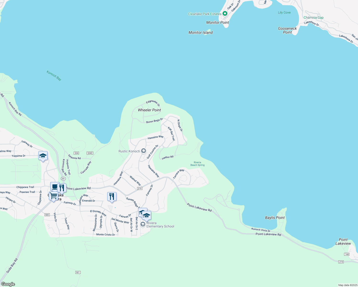 map of restaurants, bars, coffee shops, grocery stores, and more near 10905 North Slope Drive in Kelseyville